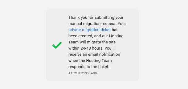 Manual migration request success message