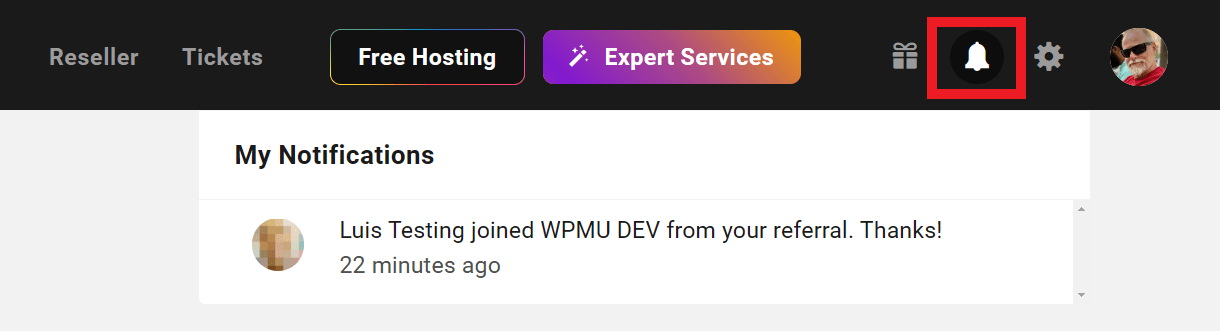 Hub notification for new referral signup