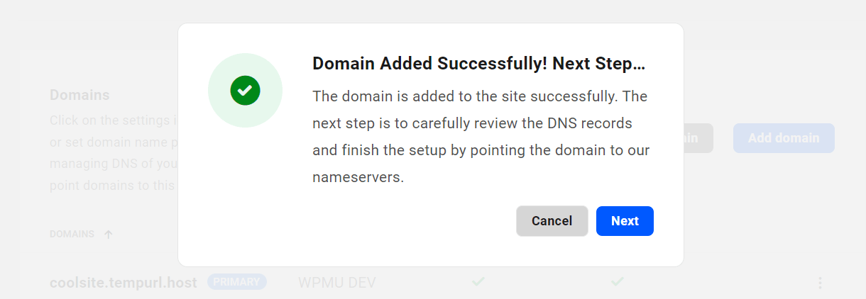 Domain added to a WPMU DEV hosted site