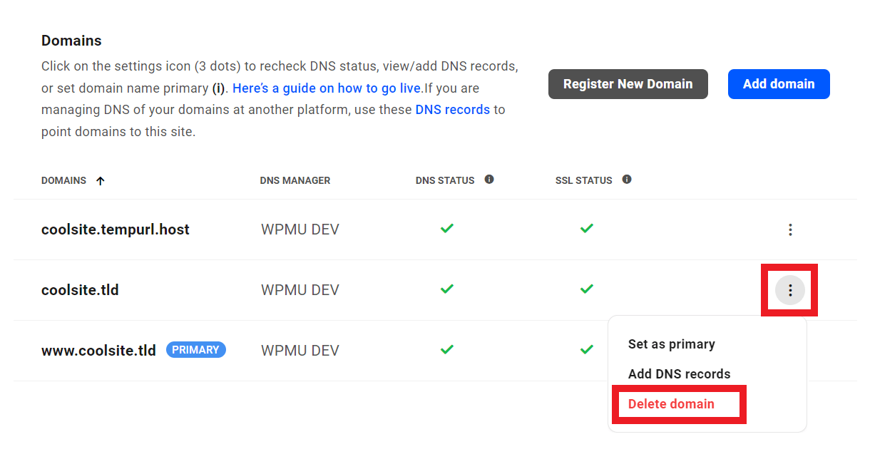 Remove a domain from a WPMU DEV hosted site