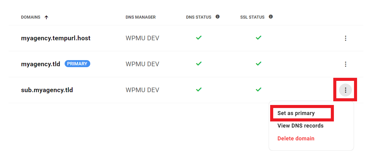Set a subdomain as primary domain in the Hub