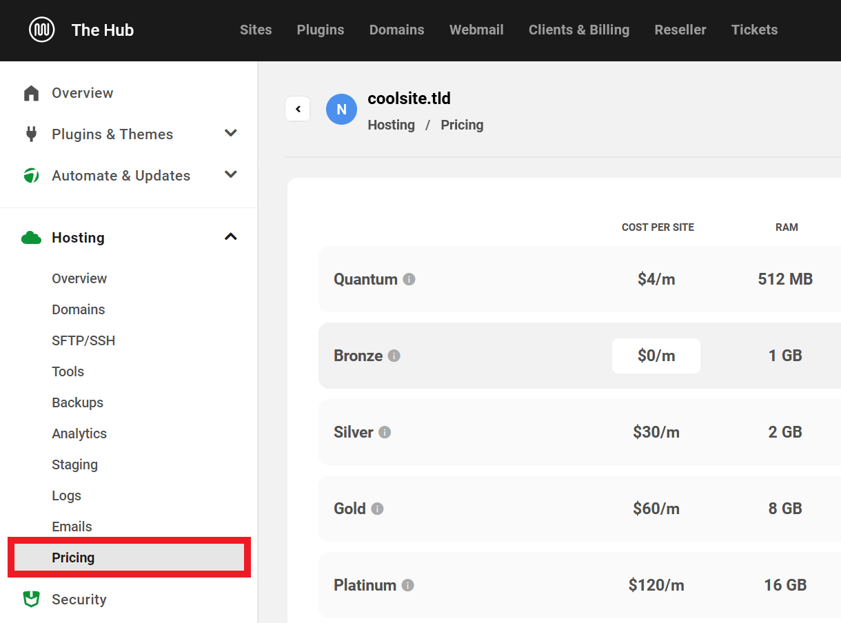 Allows the team member to view details about the available WPMU DEV hosting plans