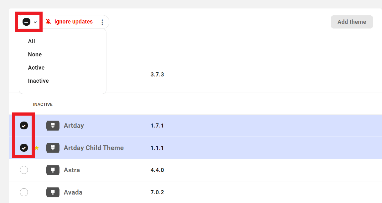 Bulk manage themes