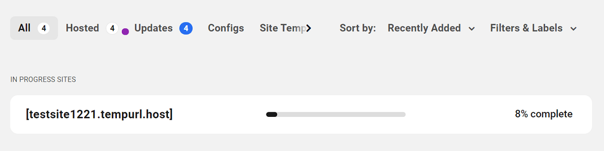 Progress bar on creating new sites