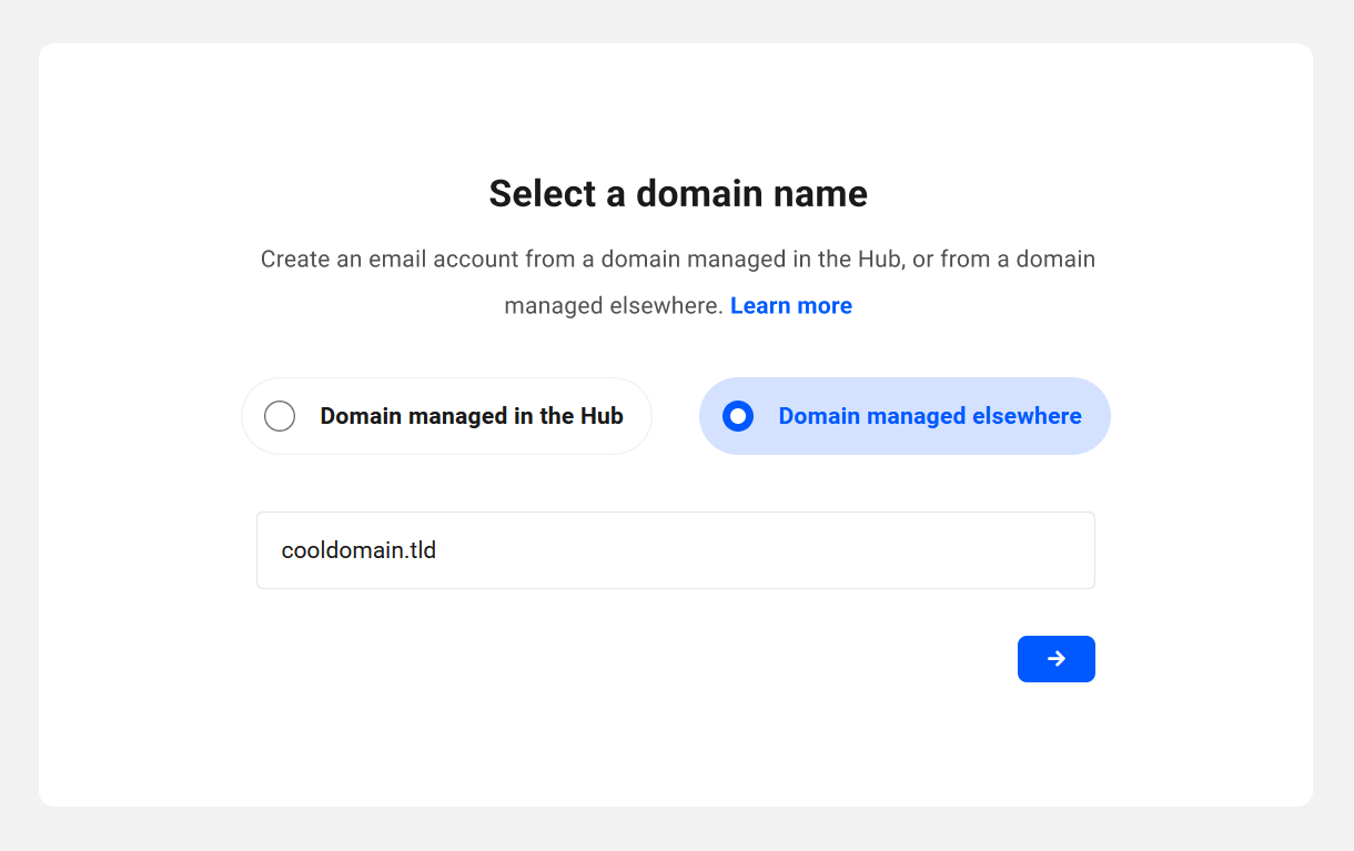 Select a webmail domain managed elsewhere