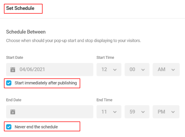 Set Schedule Default