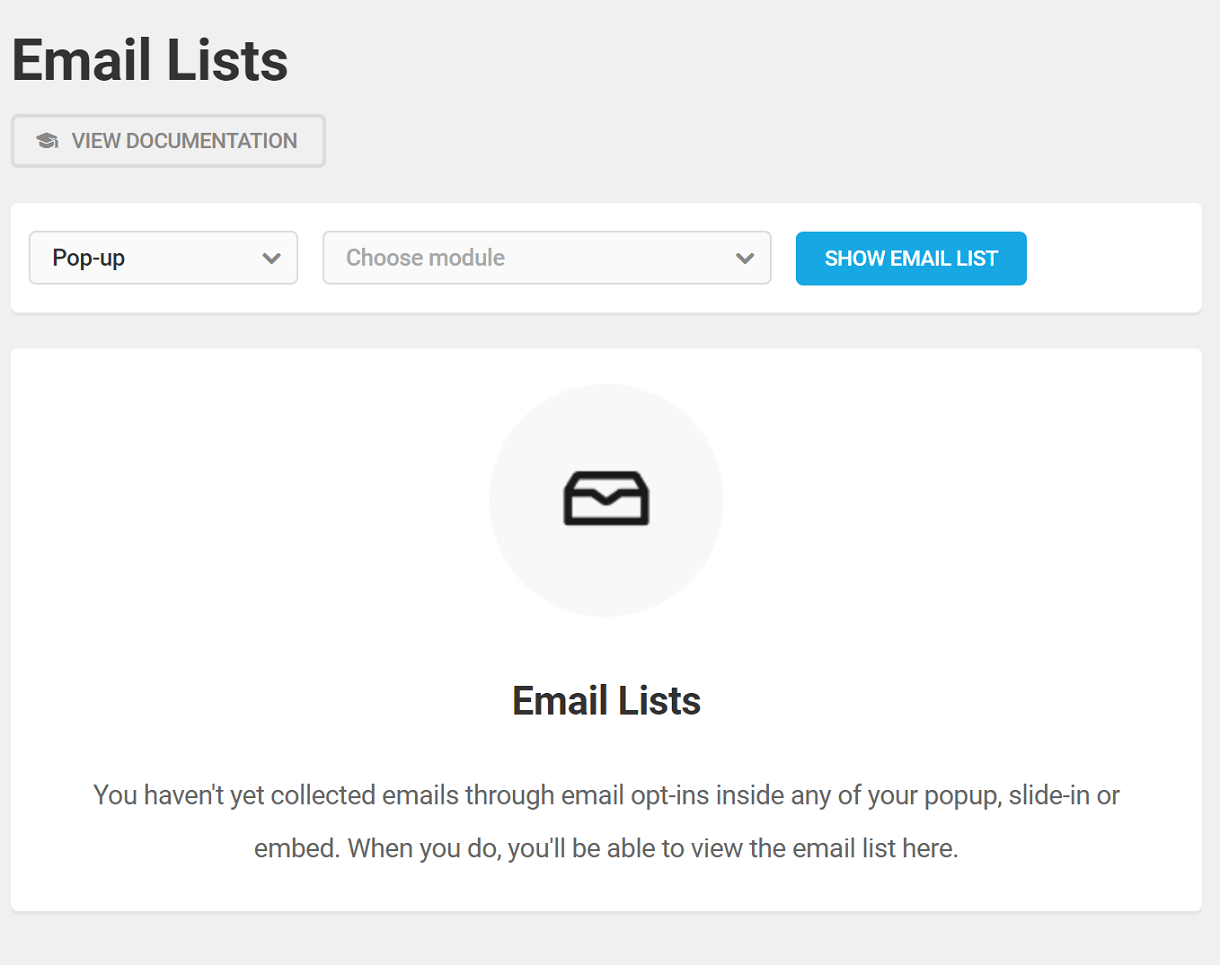 Initial email list screen in Hustle