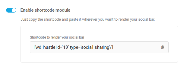 Shortcode available for Hustle social share module