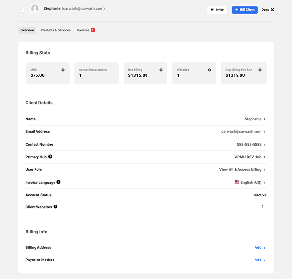 View of individual client's details