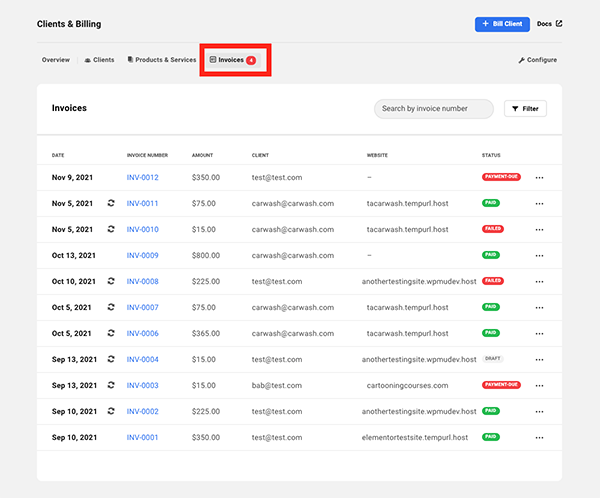 The invoice tab