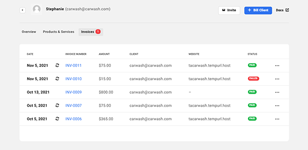 A look at the client's invoices.