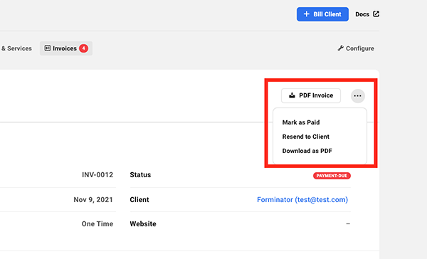 The PDF invoice area