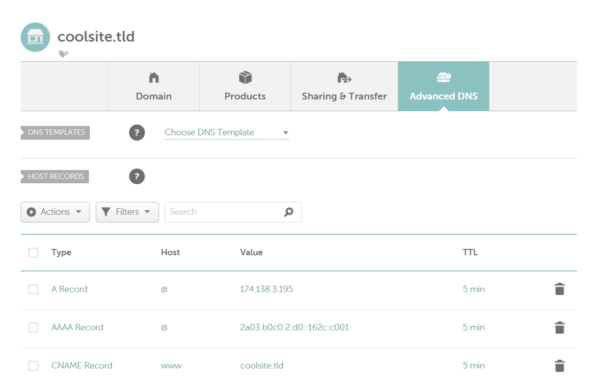 Using A & AAAA records at Namecheap