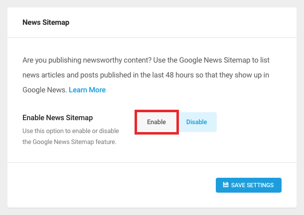 Enable Google news sitemap