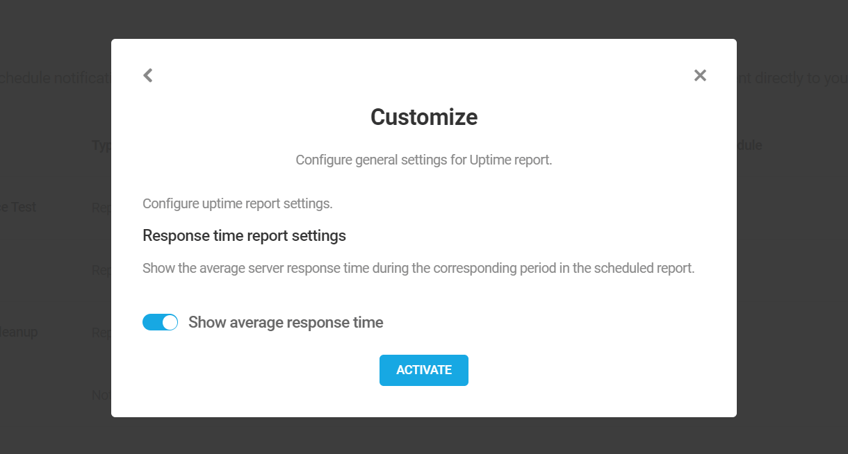 Settings for Hummingbird Uptime reports