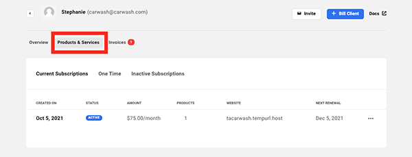 Products and services tab
