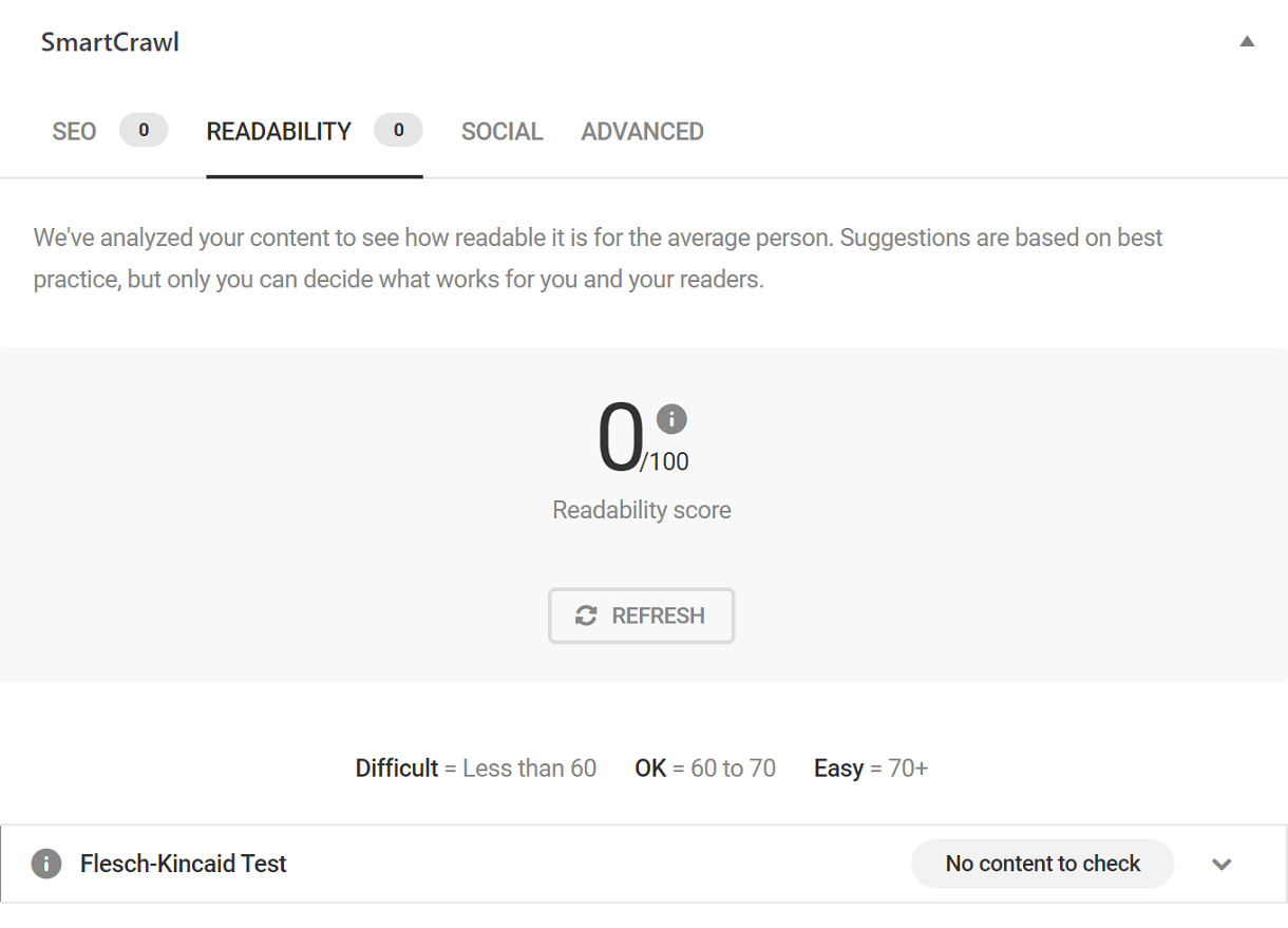 Readability test in posts and pages