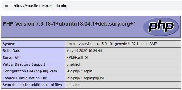 view php settings with phpinfo file