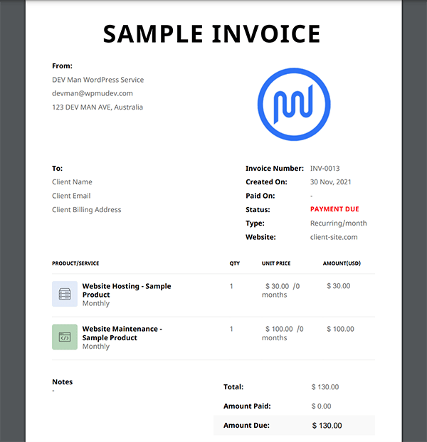 Image of sample invoice