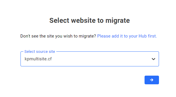 Select site to migrate to WPMU DEV