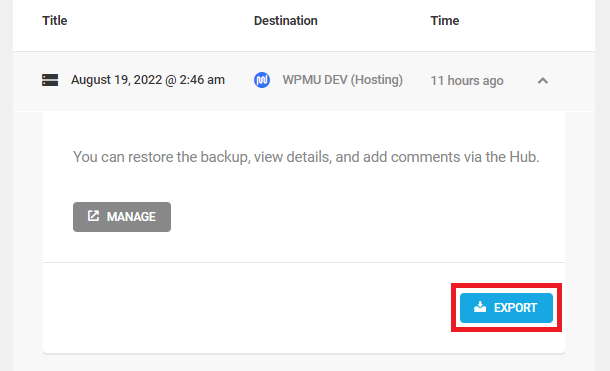 Hosting Backup details