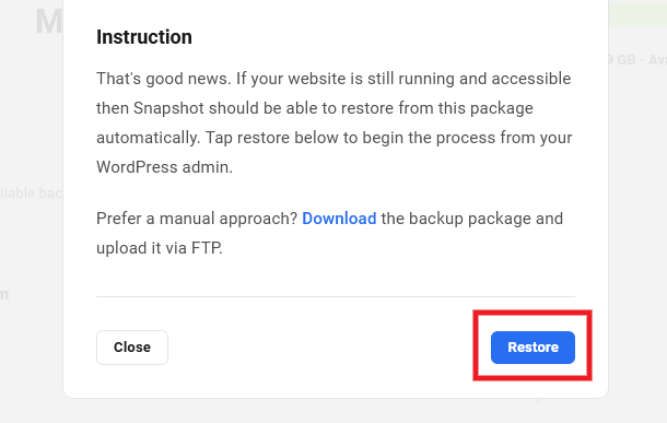 Backup restore site accessible option in the Hub