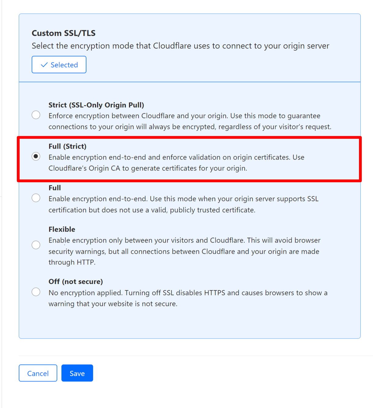 Cloudflare recommended SSL full(strict) mode