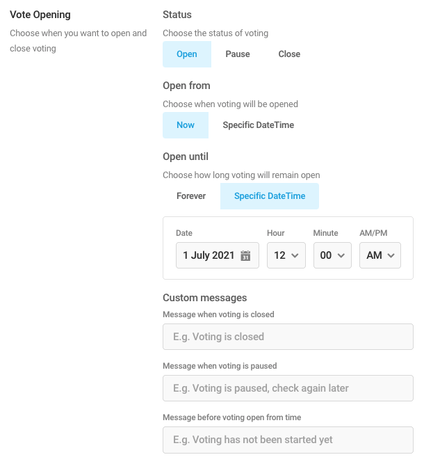 Vote Opening settings