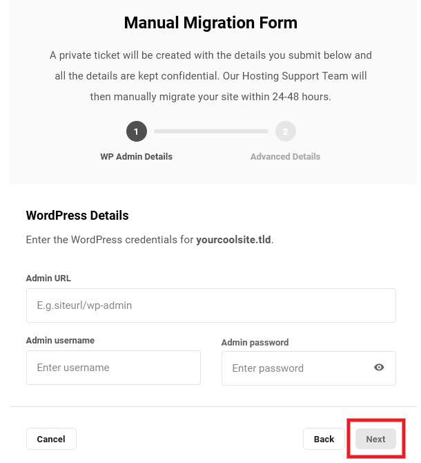hub migration manual modal